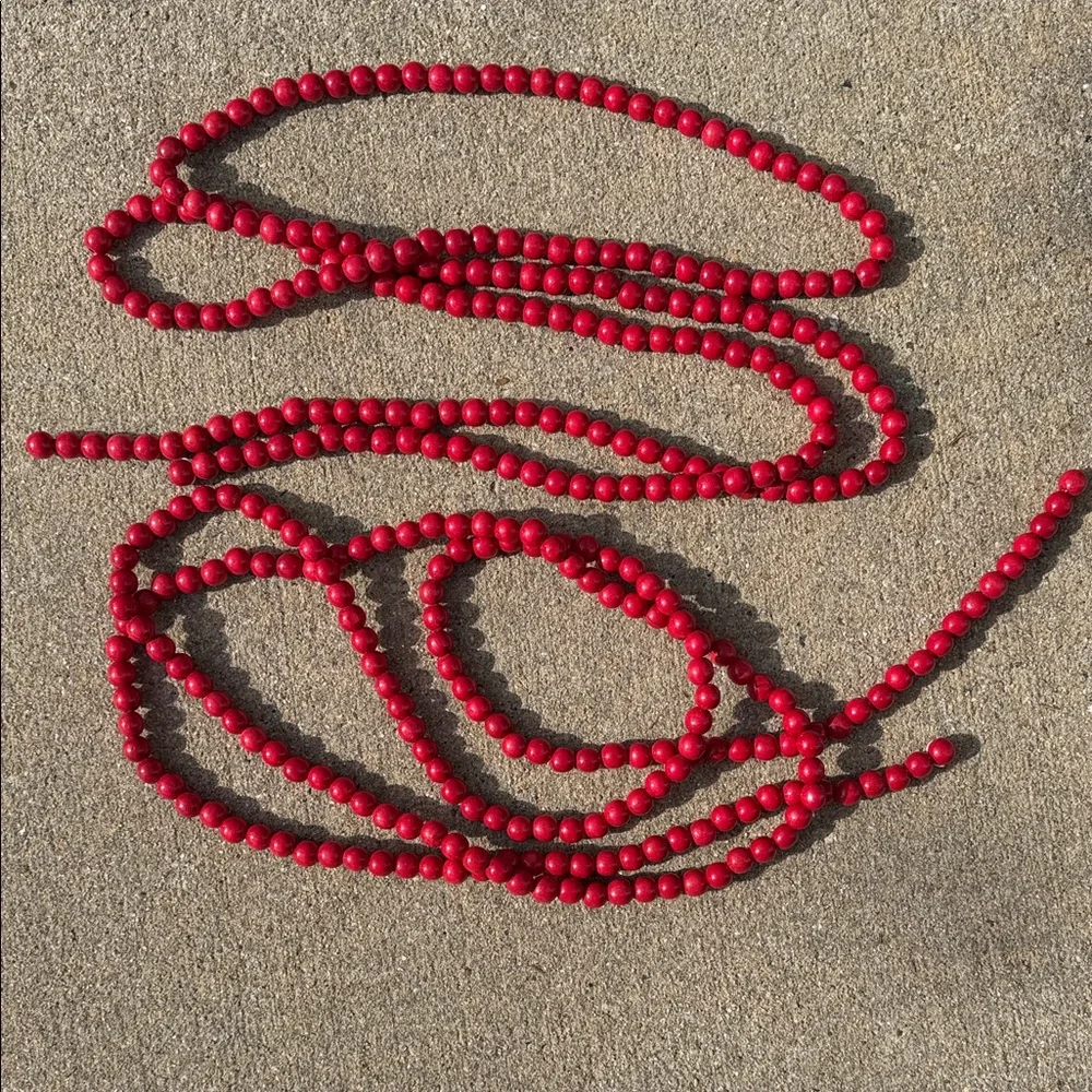 Vibrant Red Beaded Garland - 9 ft - Set of 2